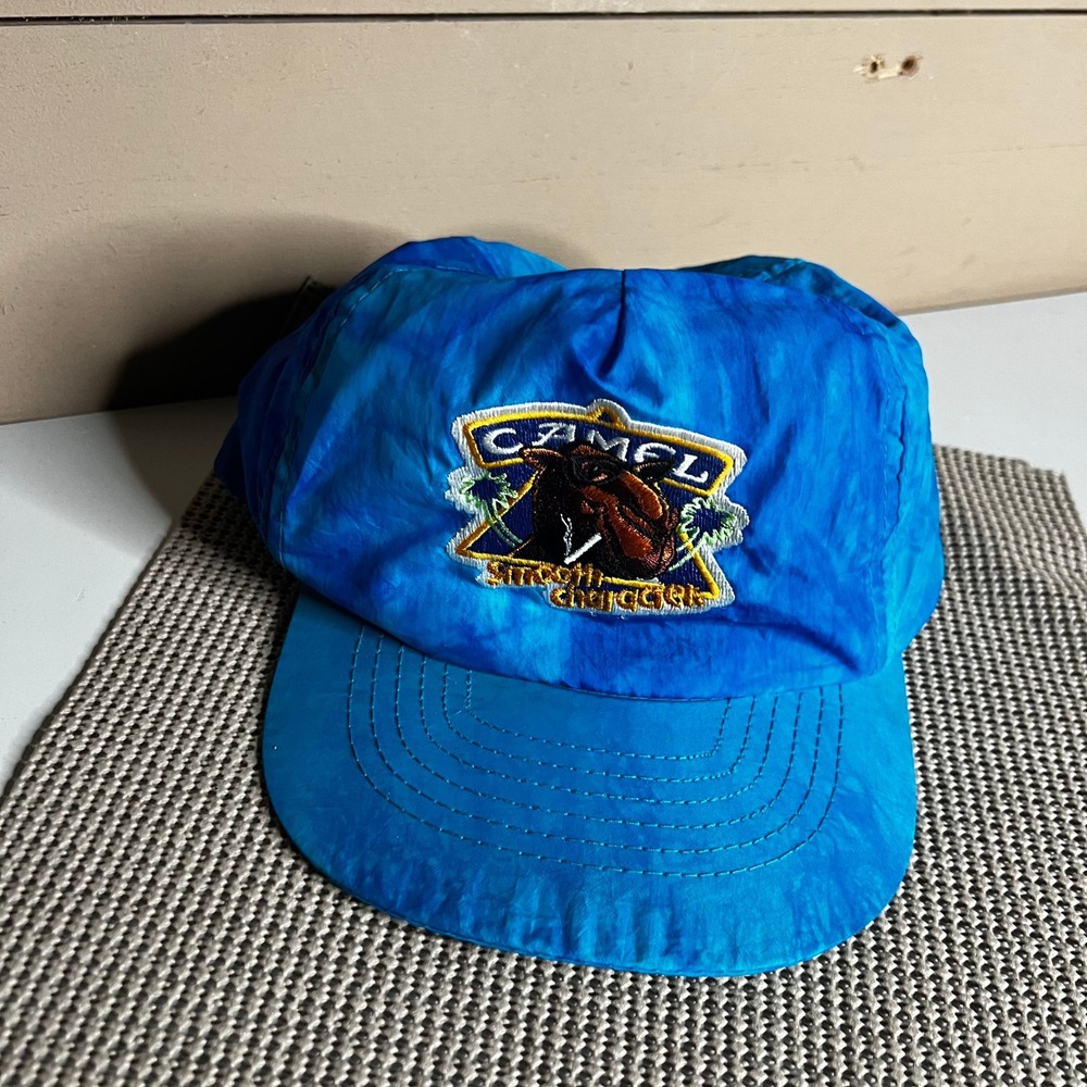 Vintage Joe Camel Smooth Character Blue Tie Dye Nylon Snapback Hat 90s Tobacco